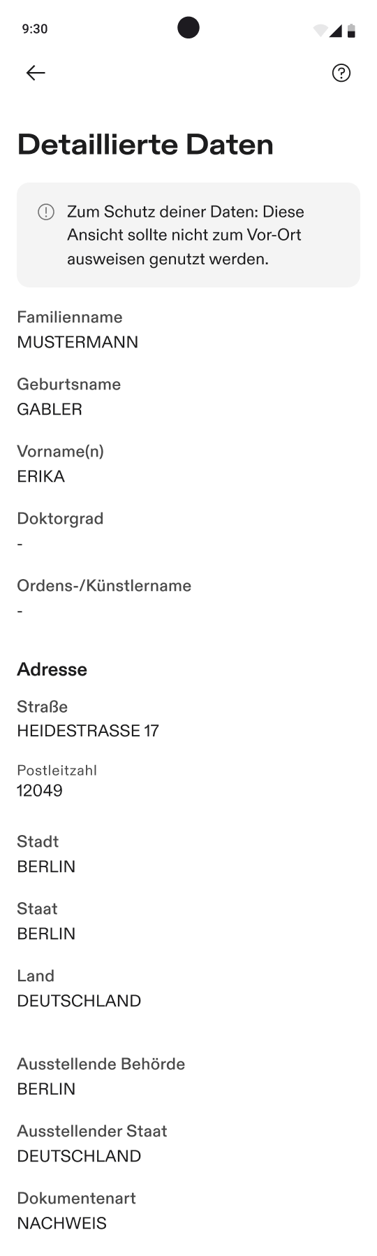 Detailed attribute view for a particular credential in the dashboard