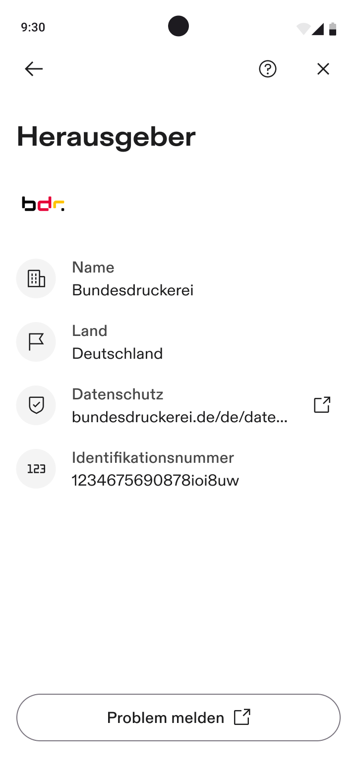 Detailed view of the issuer of a particular credential in the dashboard