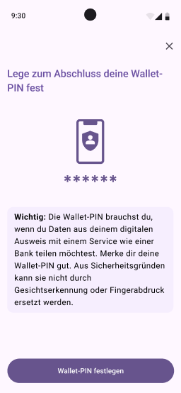 Setup of the Wallet PIN after
