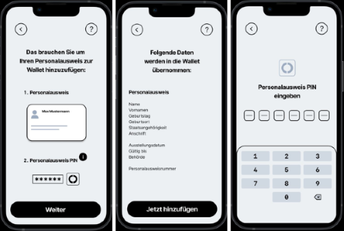 Wireframes from the creation of the digital ID card